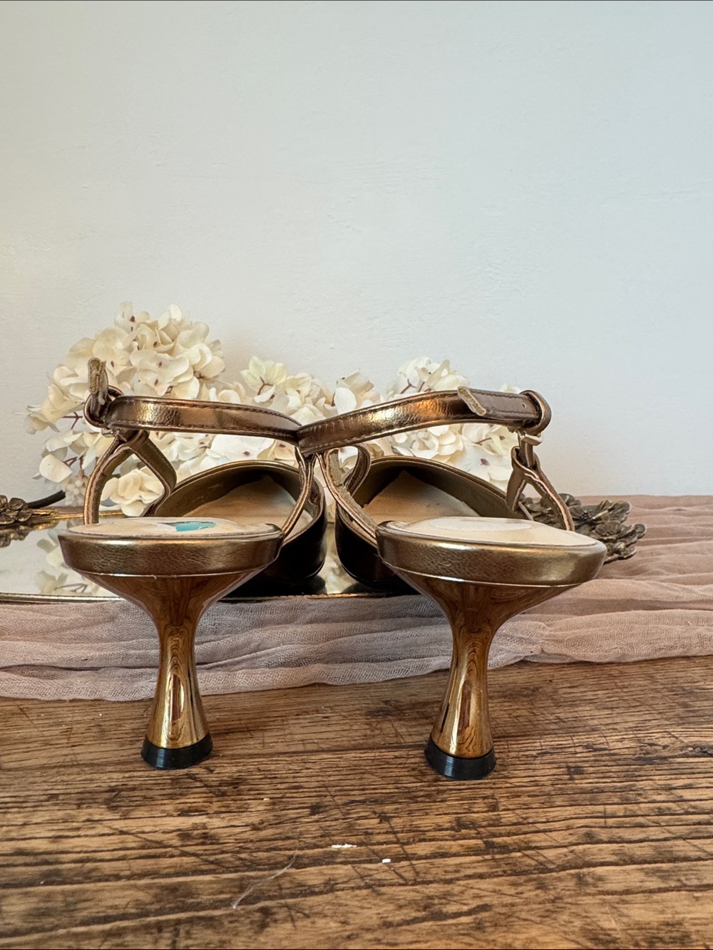 Nine West Metallic Gold / Copper color Pointed Slingback Heels - Picture 4 of 6